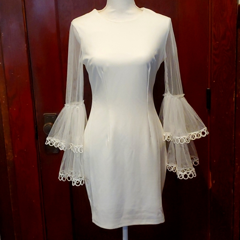 INA white dress with fluffy sleeves size M